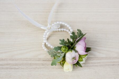 Corsage with pearl wristlet